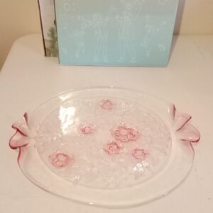 Mikasa Rosella Pattern Floral Crystal Platter with Pink Accents